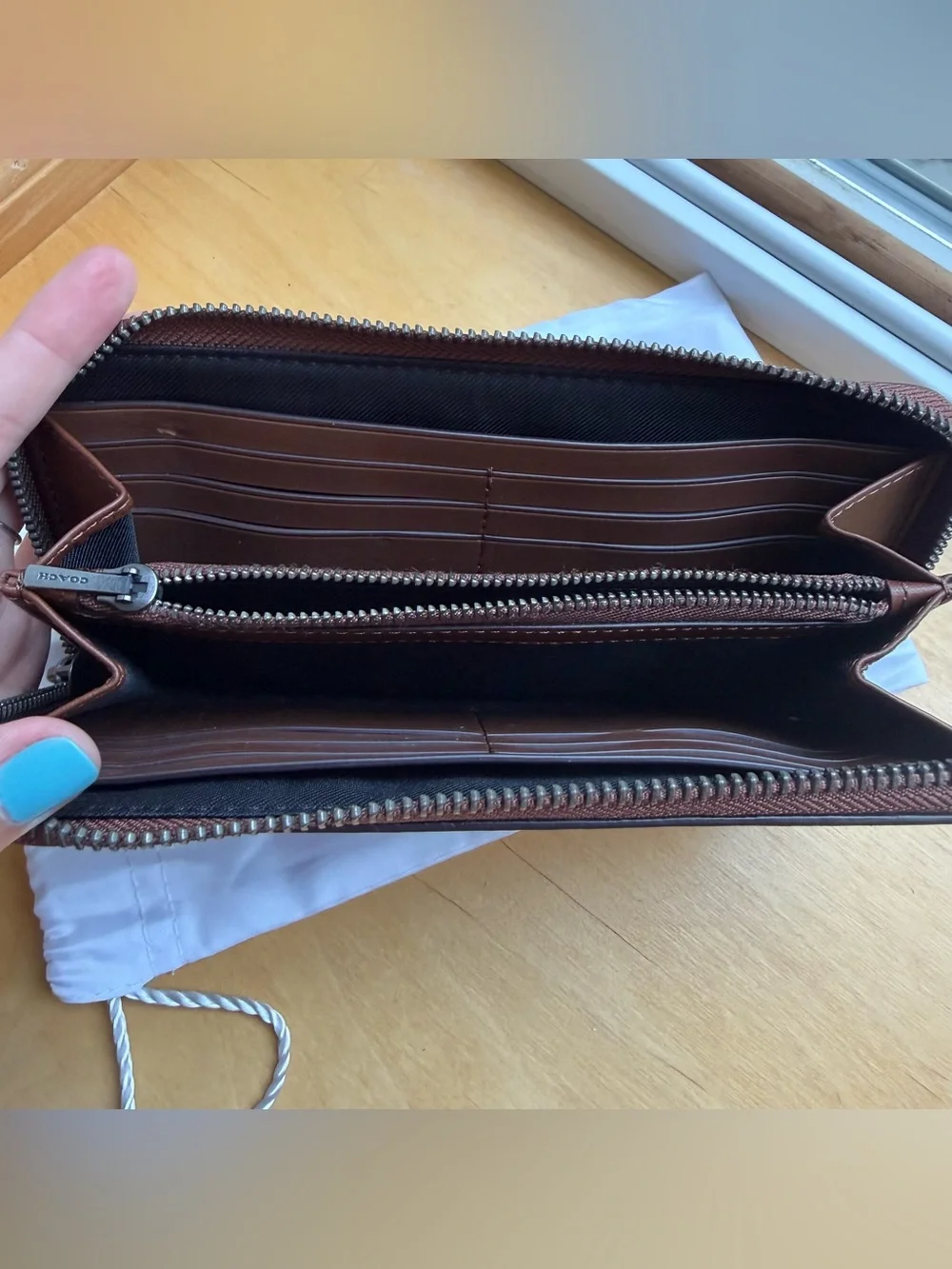 Coach Brown Leather Long Wallet with dust bag